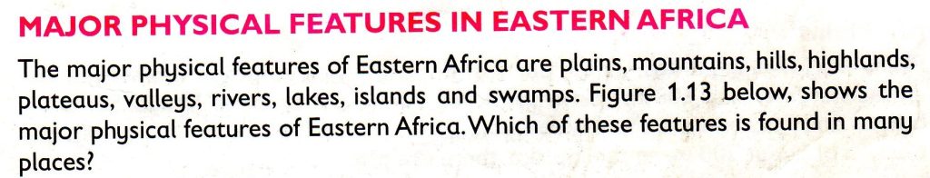 Major physical features in Eastern Africa
