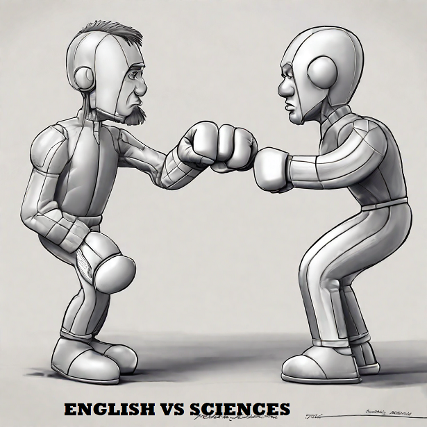 English fighting two other persons labeled Technical and Sciences